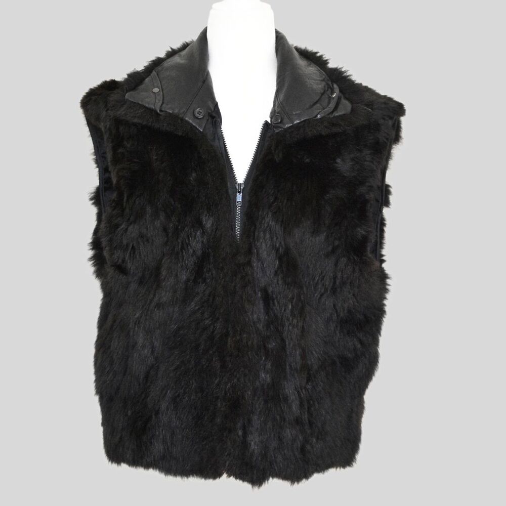 ANDREW MARC Women's Genuine New Zealand Opossum Fur Vest Black Size M